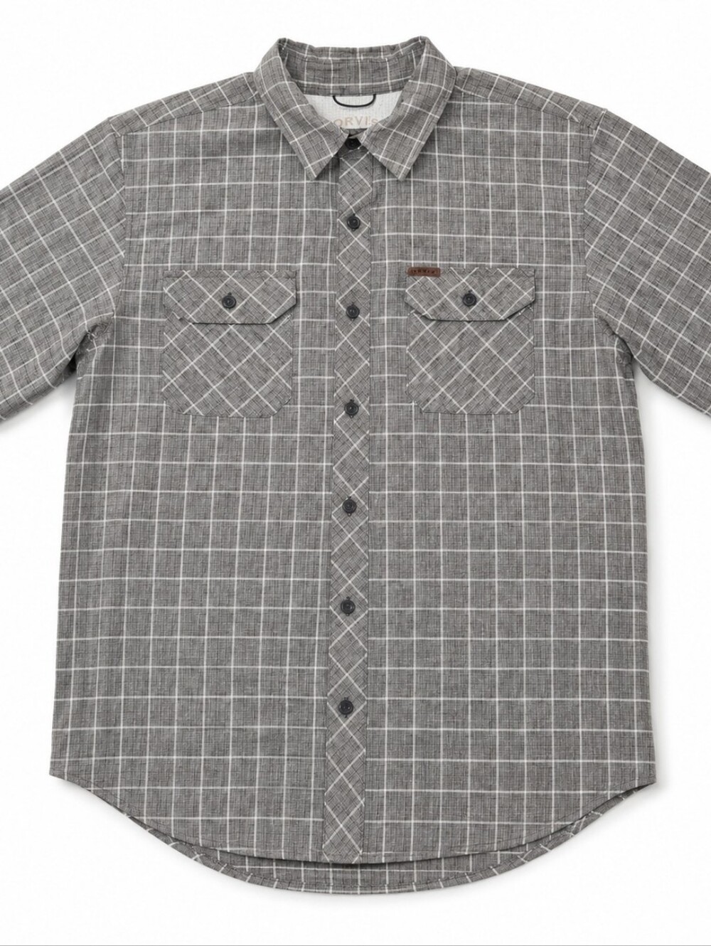 Orvis Performance Shirt Gray Plaid Quick Dry Lightweight Mens Large Short Sleeve